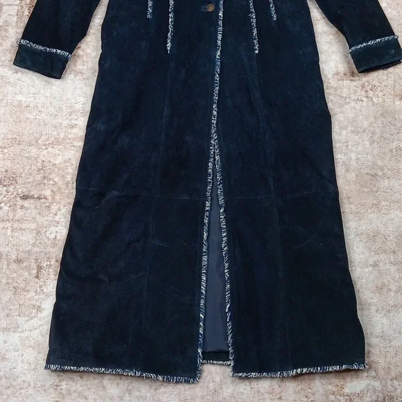 Wilsons Leather Vintage Blue Long Boho Suede Leather Coat Womdns Medium - Picture 7 of 13
